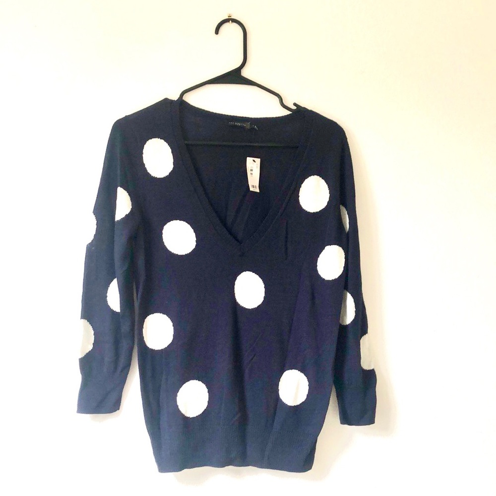 NWT The Limited navy polka dot deep V neck sweater